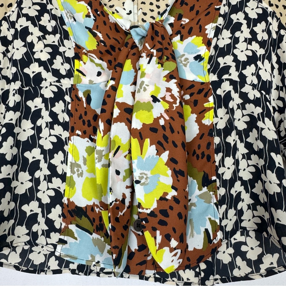 Cabi Floral Mix-Print Tie-Front Blouse - Multicolor XS - Picture 3 of 8
